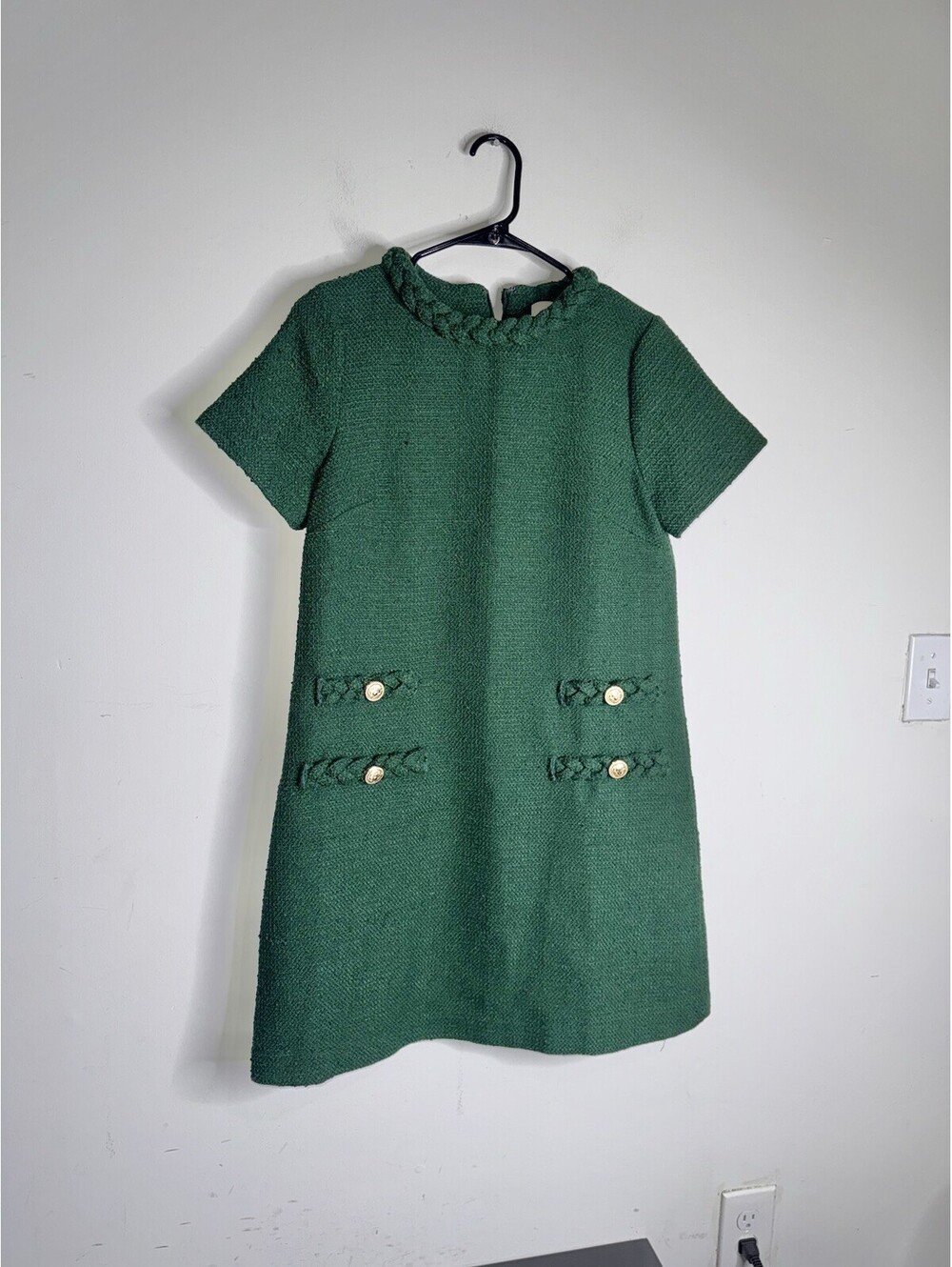 Tuckernuck Tweed Jackie Shift Dress Green Zip Short Sleeve Business Formal - Picture 3 of 9